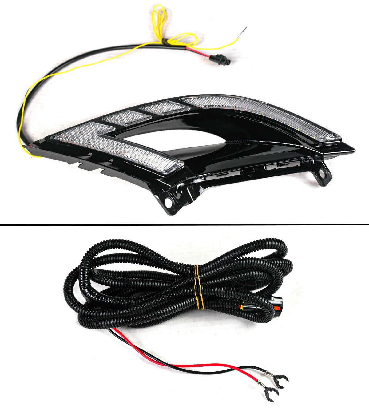 Pair of gloss black sequential LED fog lights with white and amber LED illumination. (6)