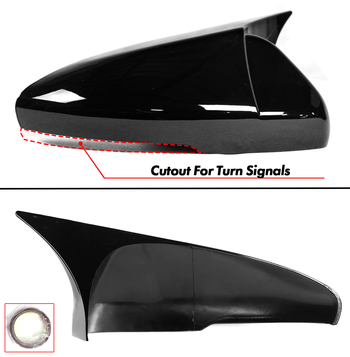 Gloss black spiked mirror caps installed on a 2023 Honda Accord (4)