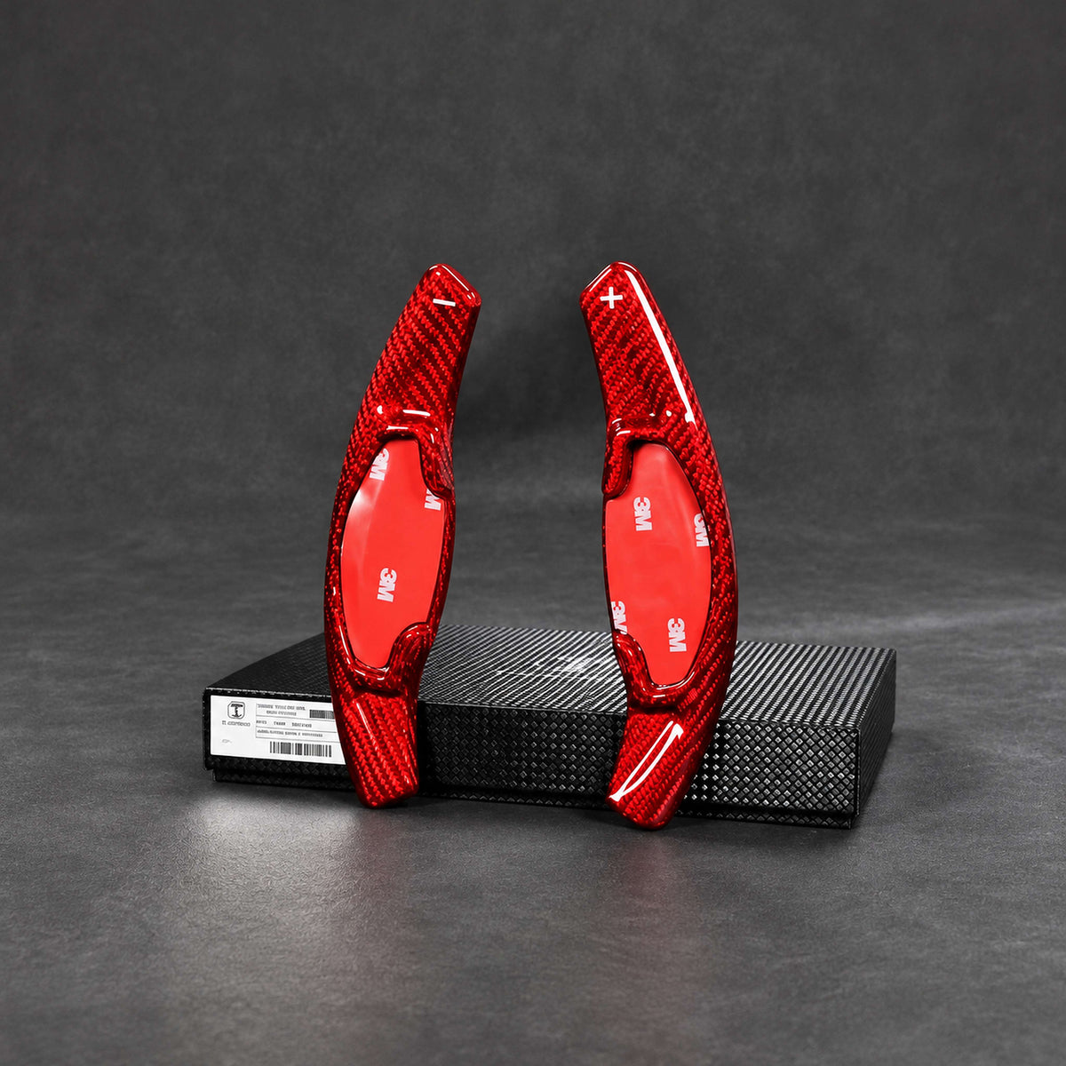 Red carbon fiber paddle shifter extensions mounted on Honda Accord steering wheel (4)