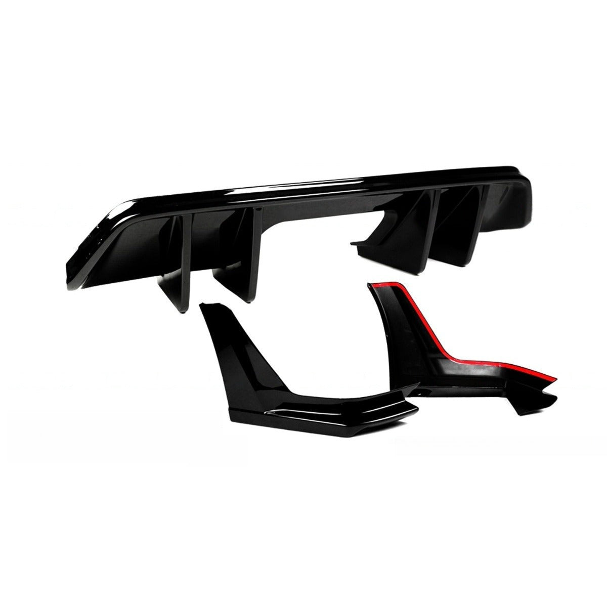 Gloss black shark fin rear bumper diffuser with aggressive vortex design (5)