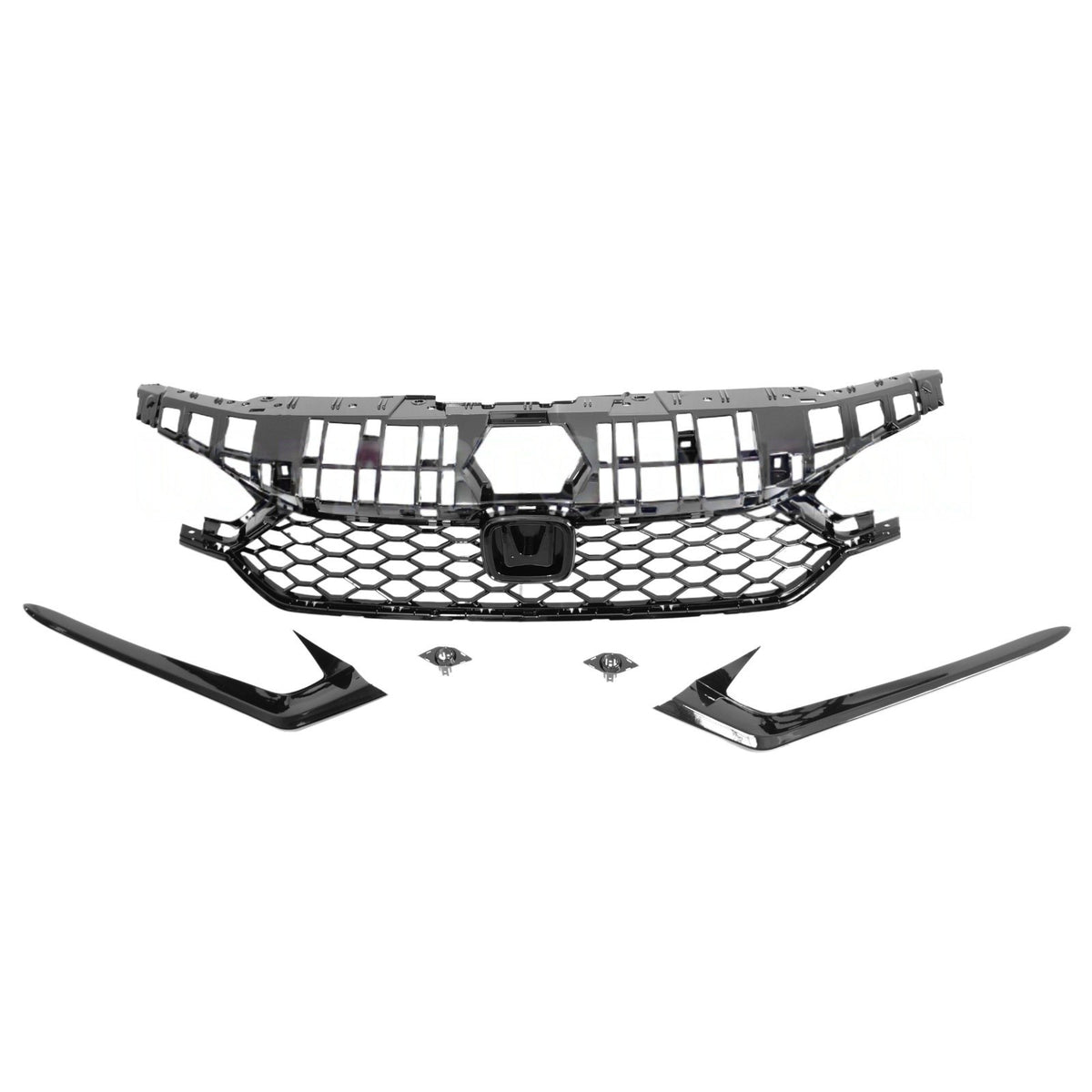Type R style glossy black front grill with honeycomb mesh for Honda Civic (5)