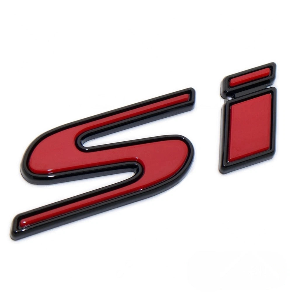 Red and black Si emblem badge with 3D construction