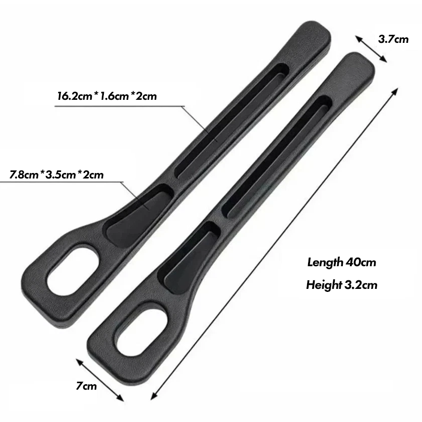 Three-quarter view of black plastic Car Seat Gap Filler pair with size markings for 2016-2026 Honda Civic