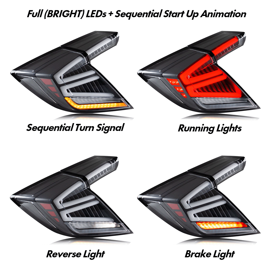 UMS Winged Sequential Taillights for 2016-2021 Honda Civic Hatchback