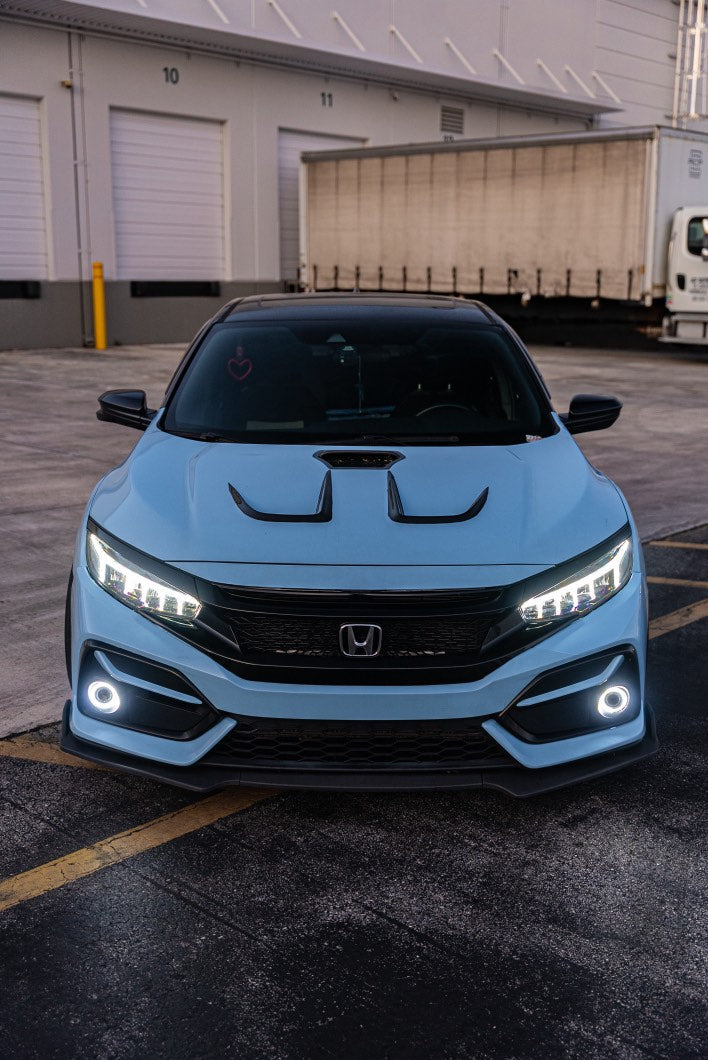 Angel Halo Fog Lights installed on 2016-2021 Honda Civic front bumper showing white halo ring and projector lens (2)