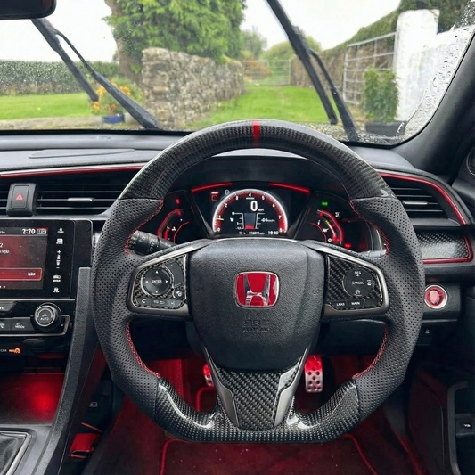 Carbon Fiber Steering Wheel Trim Overlays [for 2016-19 Honda Civic]