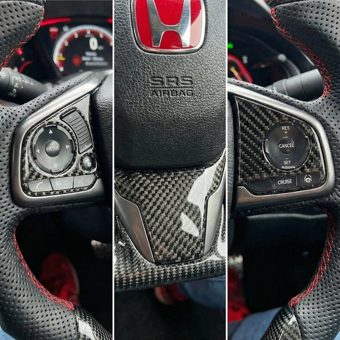 Carbon Fiber Steering Wheel Trim Overlays [for 2016-19 Honda Civic]