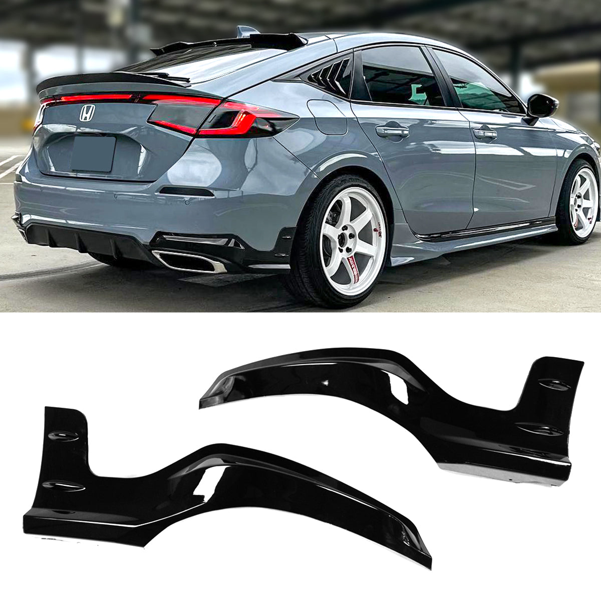 MUG Style Rear Bumper Apron Spats for 2022-24 Honda Civic 11th Gen Hatchback