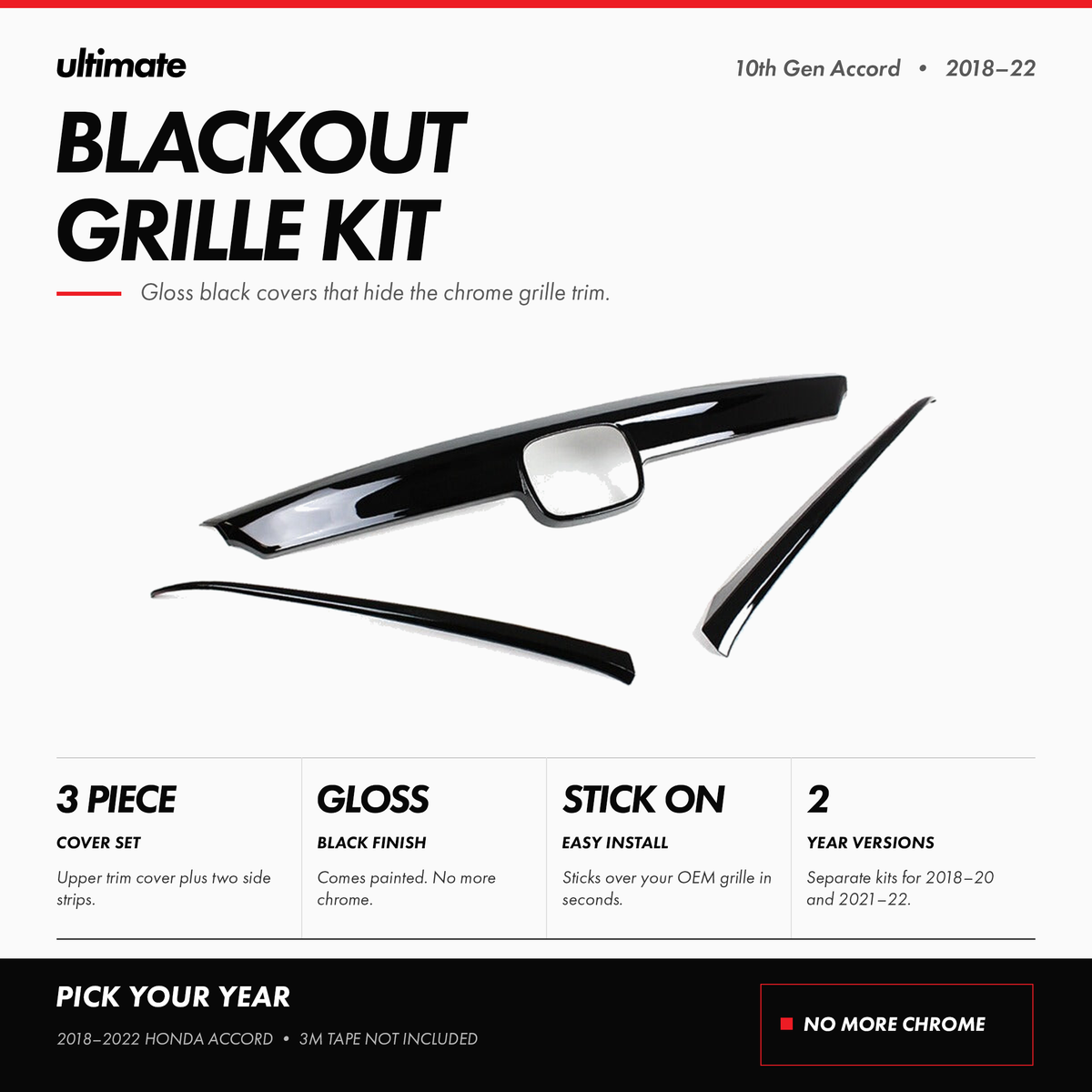 Blackout front grille kit overlay on Honda Accord showing gloss black finish (3)