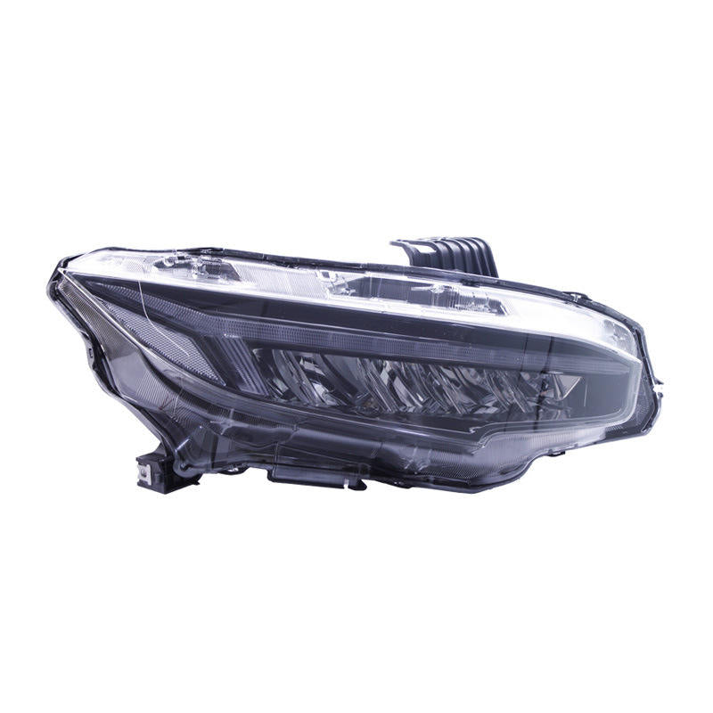 Three-quarter view of a smoked black 10th Gen Civic sequential headlight assembly