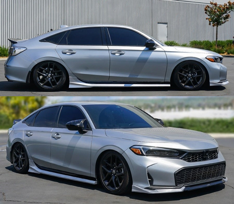 YOF V2 Solar Silver & Gloss Black Side Skirt Extension [for 2022-26 Honda Civic]