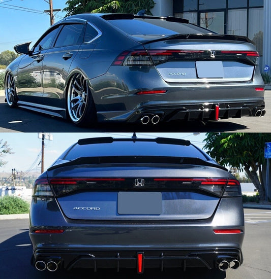 Black JDM duckbill trunk spoiler and roof spoiler mounted on 2023-2026 Honda Accord (1)