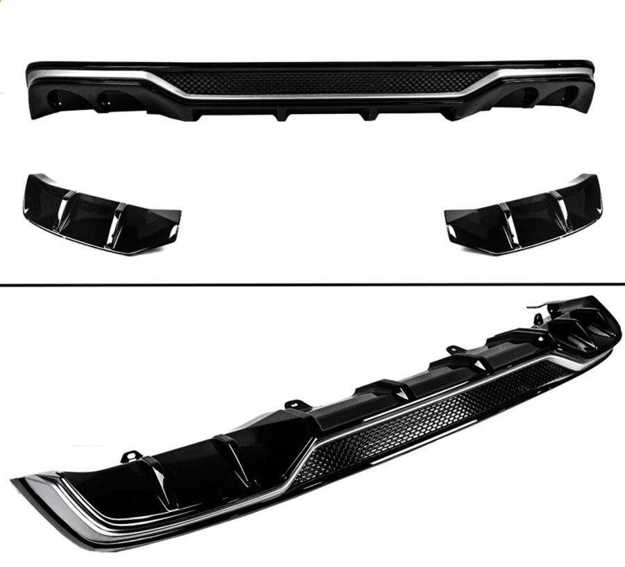 Gloss black rear bumper diffuser kit with silver trim and corner spats installed on Honda Accord (4)