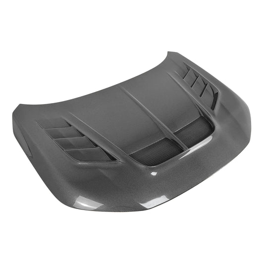 Ums Carbon Fiber Hood V2 three-quarter view with vented center scoop for 2023+ Honda Civic Type R FL5