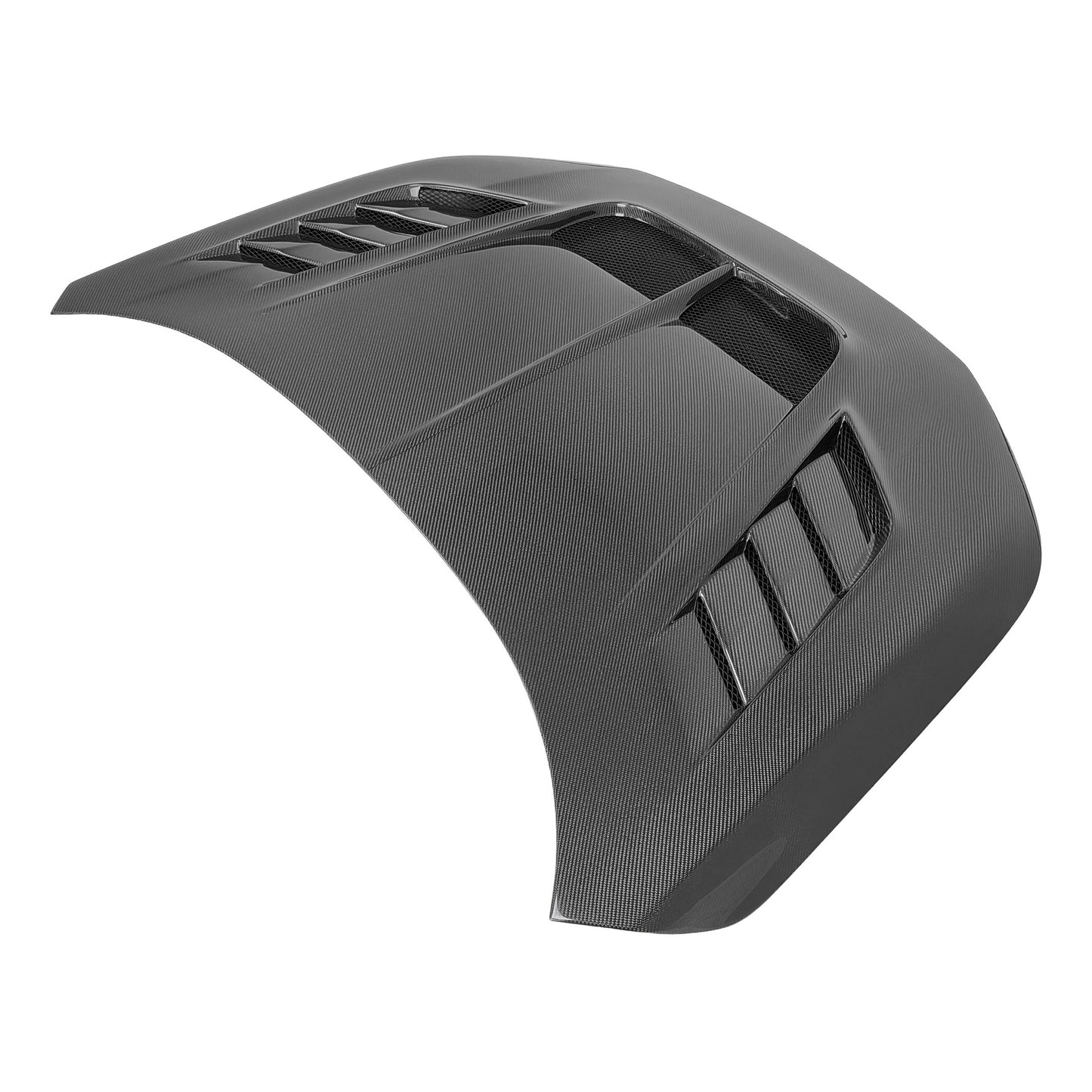 Ums Carbon Fiber Hood V2 three-quarter view, dark finish with carbon weave and functional vents, Honda Civic Type R FL5 2023+