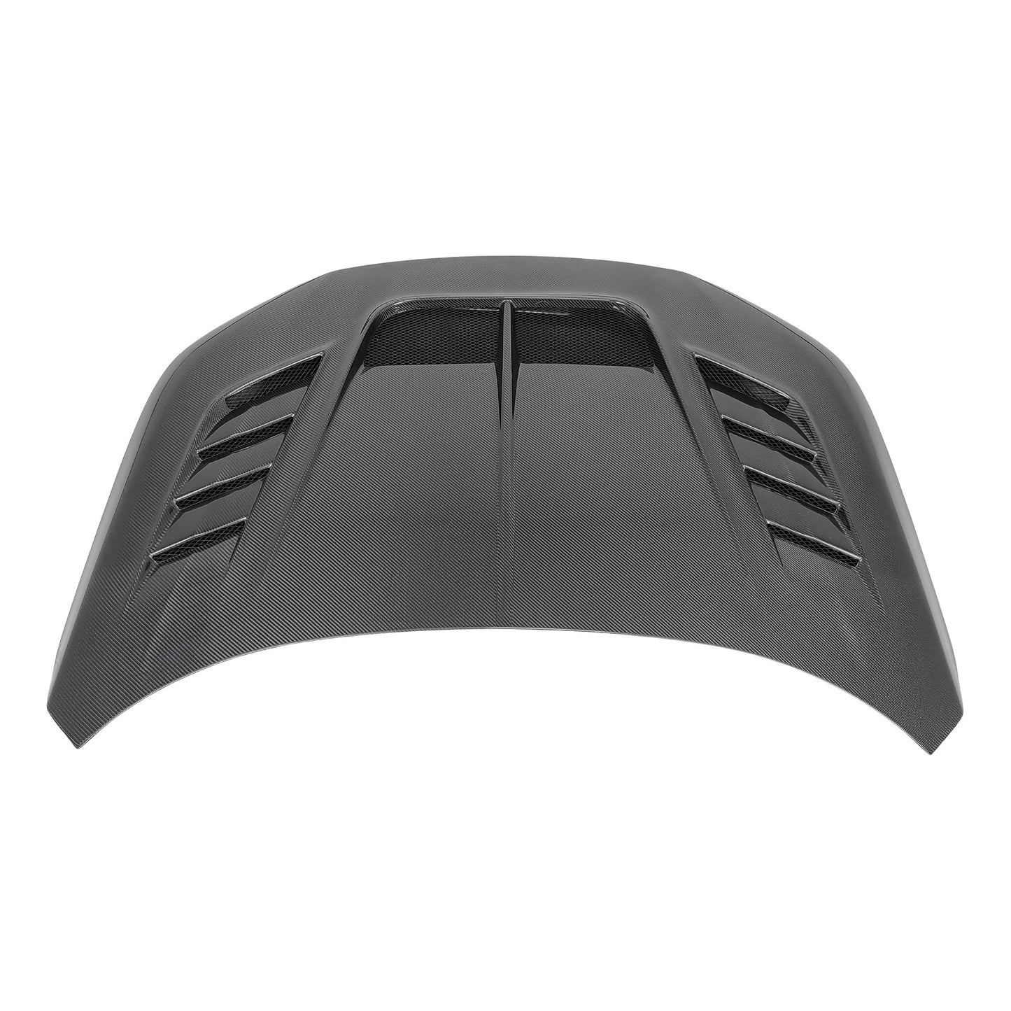 Carbon fiber hood front view, dual center vents and side scoops, Honda Civic Type R Fl5 2023+