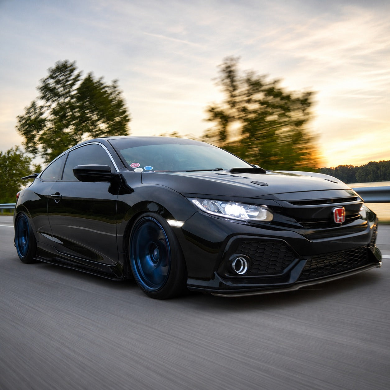 HFP Style Matte Black Front Bumper Lip Splitter [for 2017–2021 Honda Civic]
