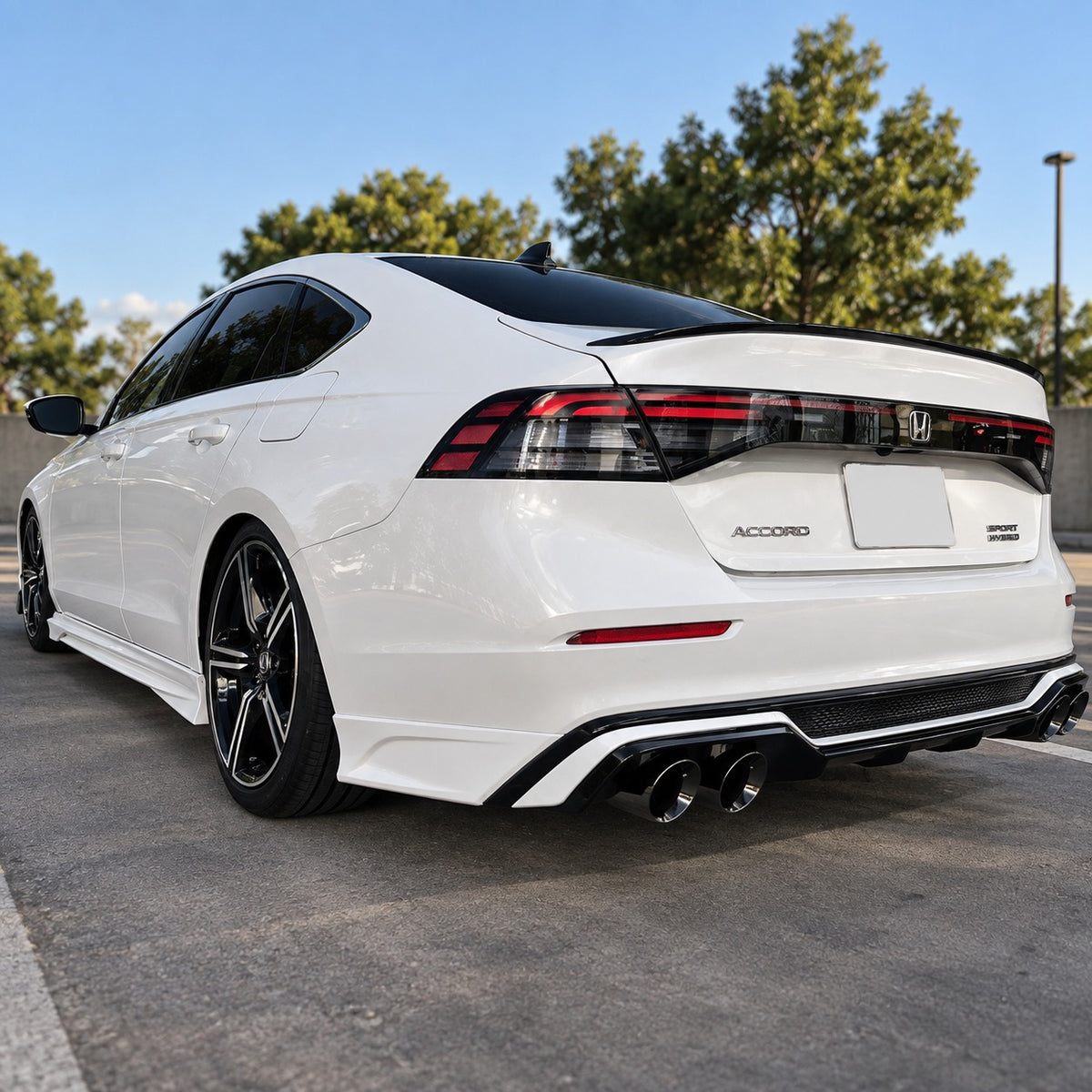Gloss black rear diffuser with pearl white accents and titanium exhaust tips on Honda Accord (1)