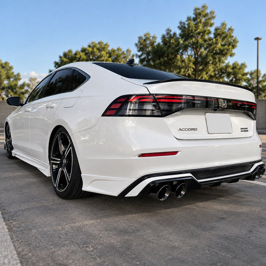 Gloss black rear diffuser with pearl white accents and titanium exhaust tips on Honda Accord (1)
