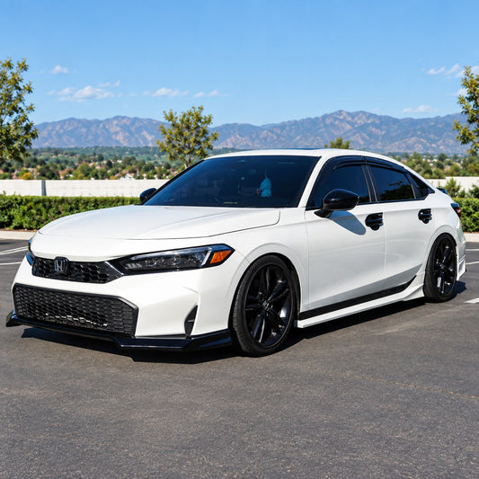 Gloss black MCX style front bumper lip splitter mounted on 2025–2026 Honda Civic (1)