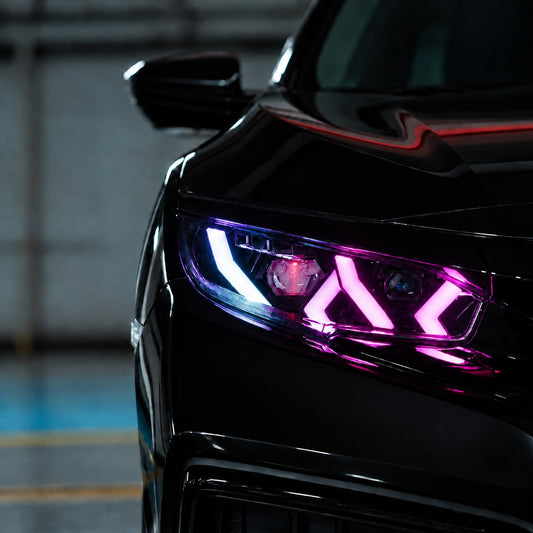 RGB sequential headlights with Lambo-style design installed on 2016-2021 Honda Civic (1)