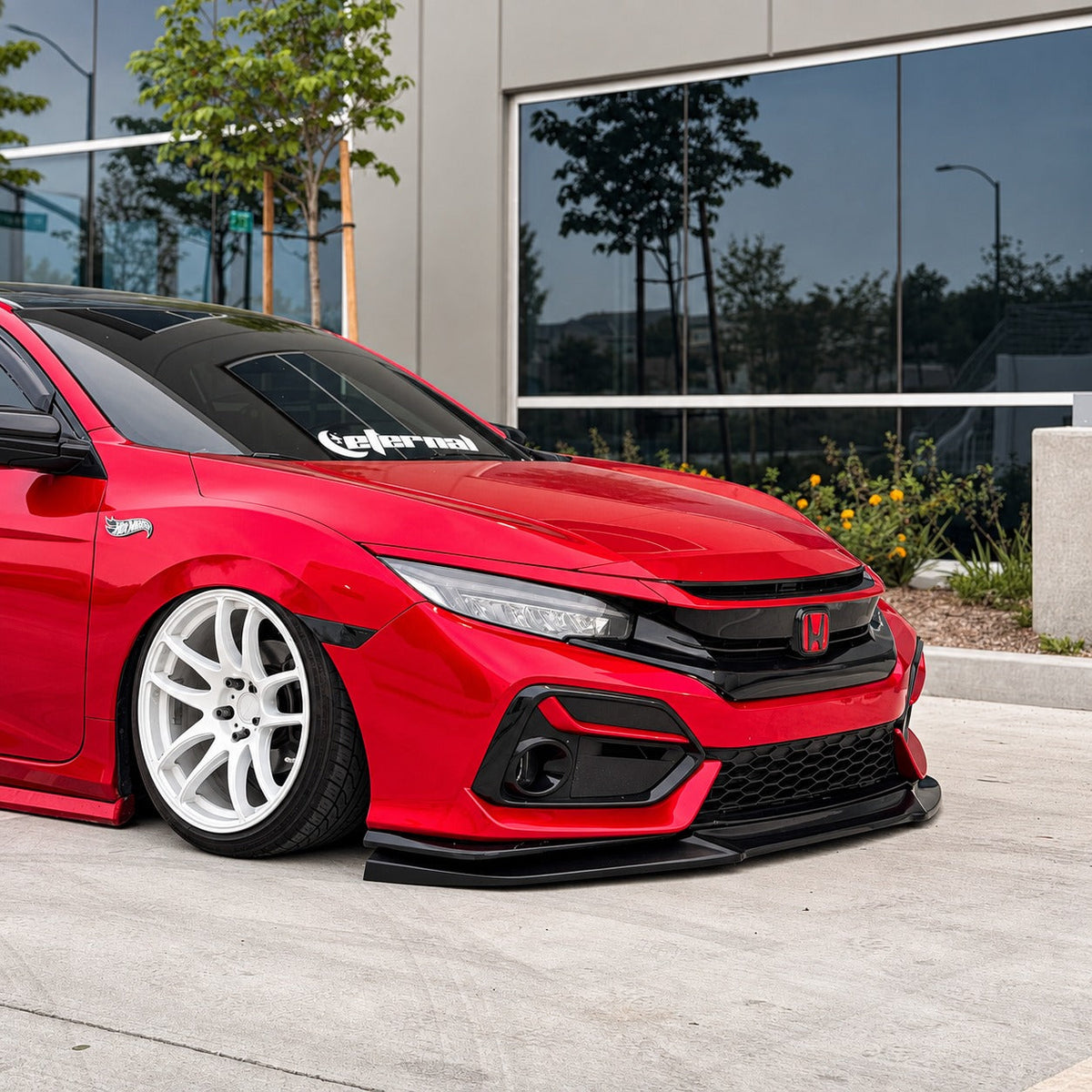Black polyurethane GT style front bumper lip installed on 2016-2021 Honda Civic (3)