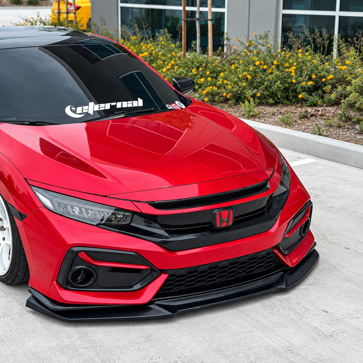 Black polyurethane GT style front bumper lip installed on 2016-2021 Honda Civic (4)