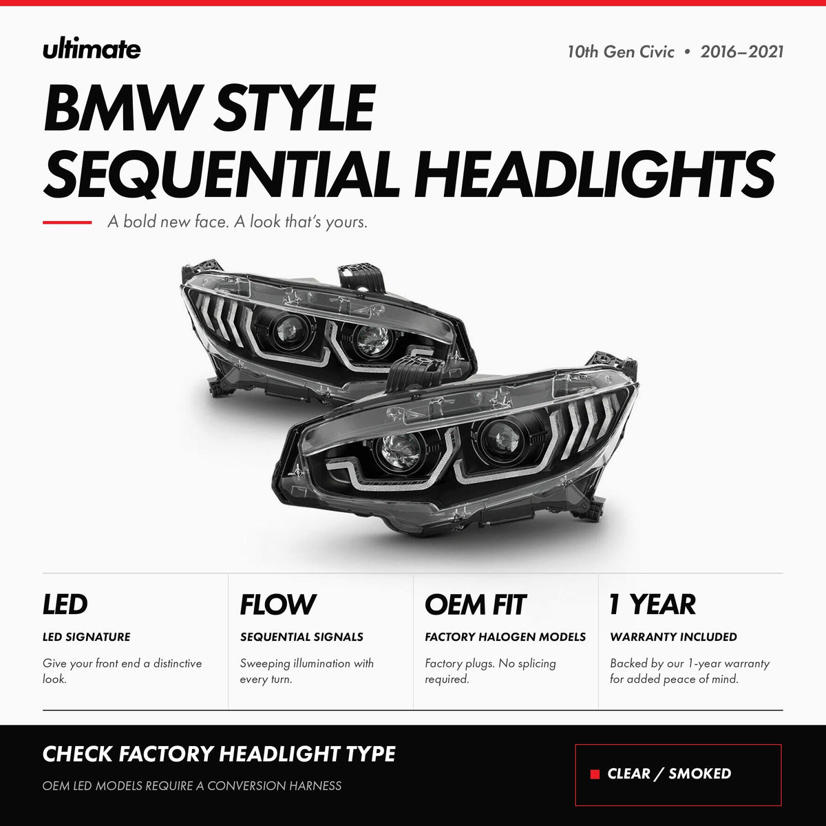 BMW Style Sequential LED headlights with sweeping turn signals installed on Honda Civic (3)