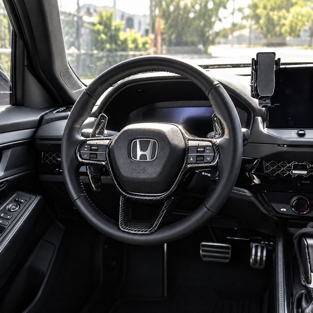Carbon fiber steering wheel trim with paddle shifters installed on Honda Accord (1)