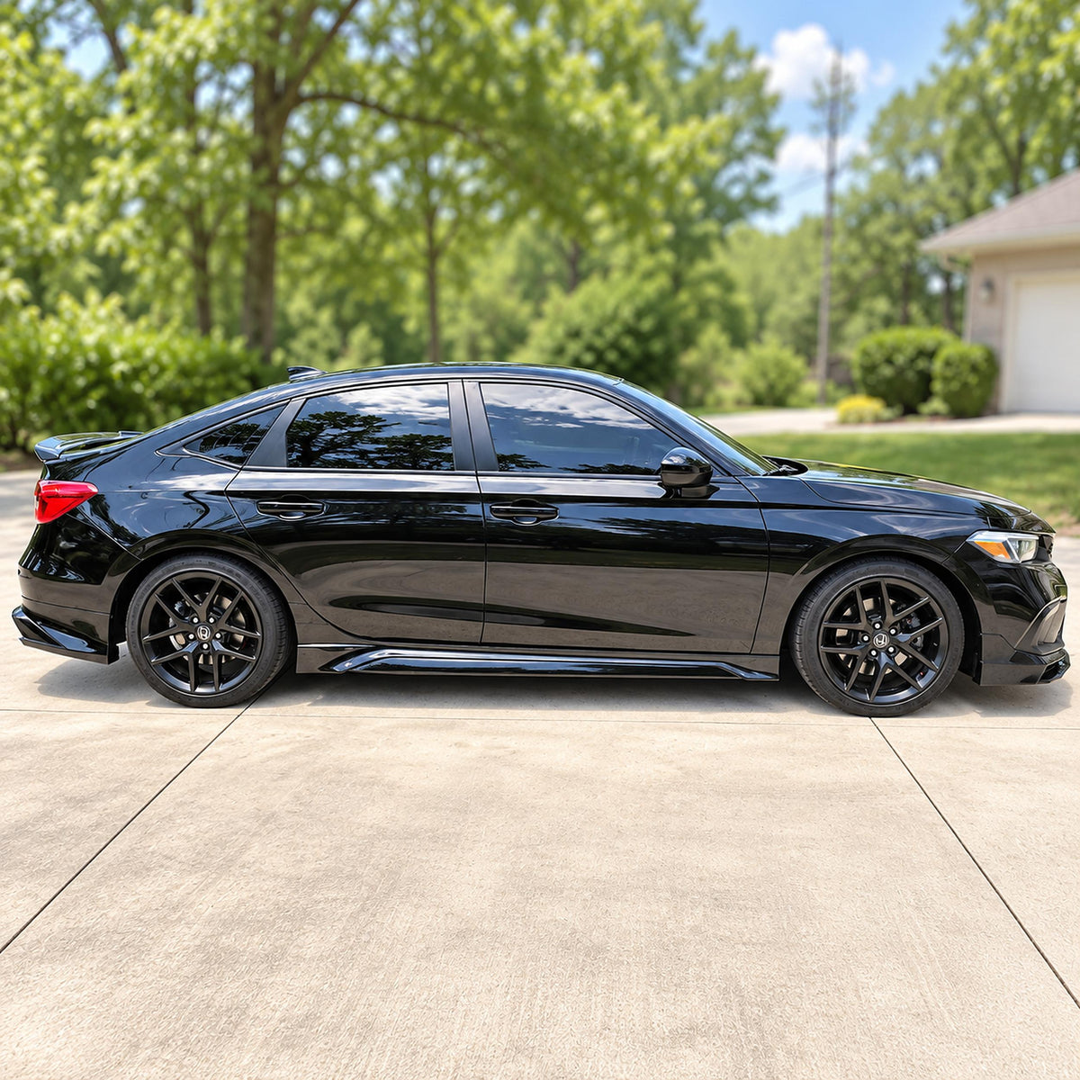 Gloss black side skirt extension mounted on 11th generation Honda Civic sedan (2)