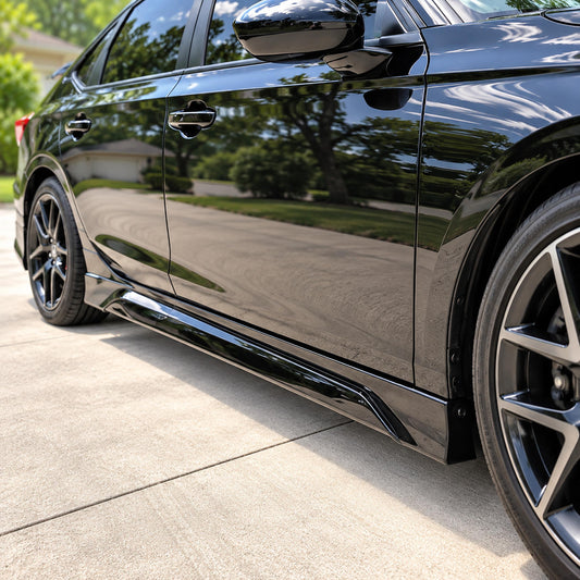 Gloss black side skirt extension mounted on 11th generation Honda Civic sedan (1)