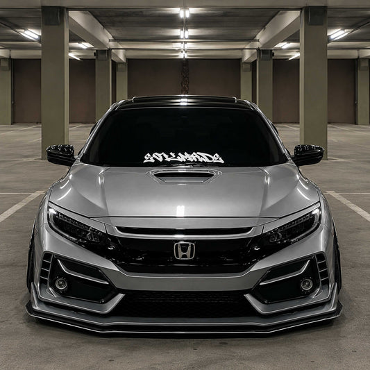 Type R style front bumper with gloss black grille and fog garnish covers