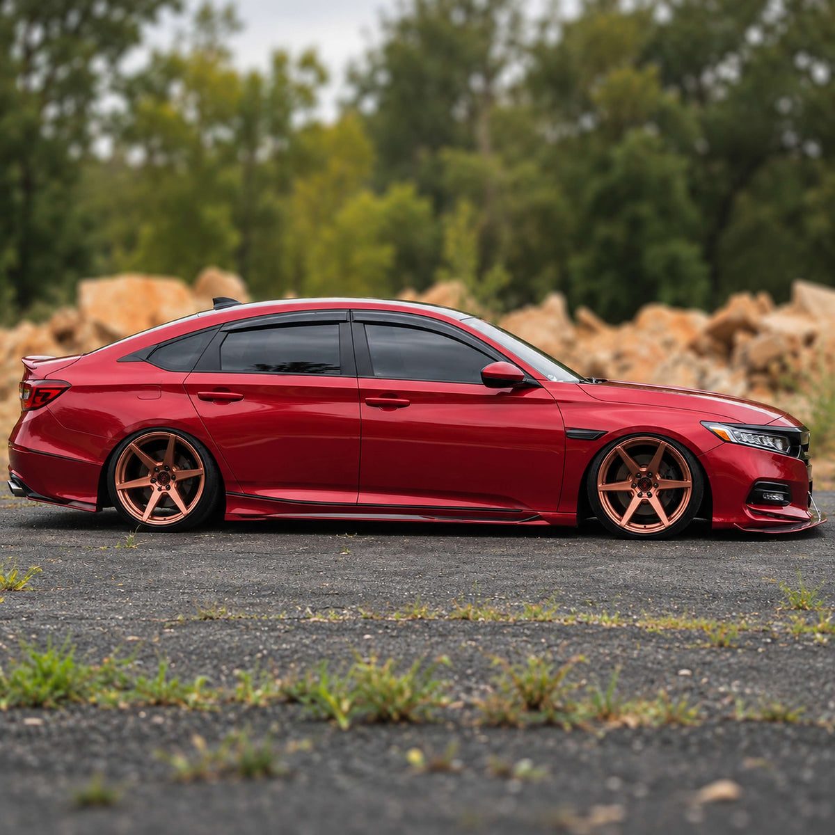 Smoked window visors installed on 2018-2022 Honda Accord sedan, front and rear sides (3)