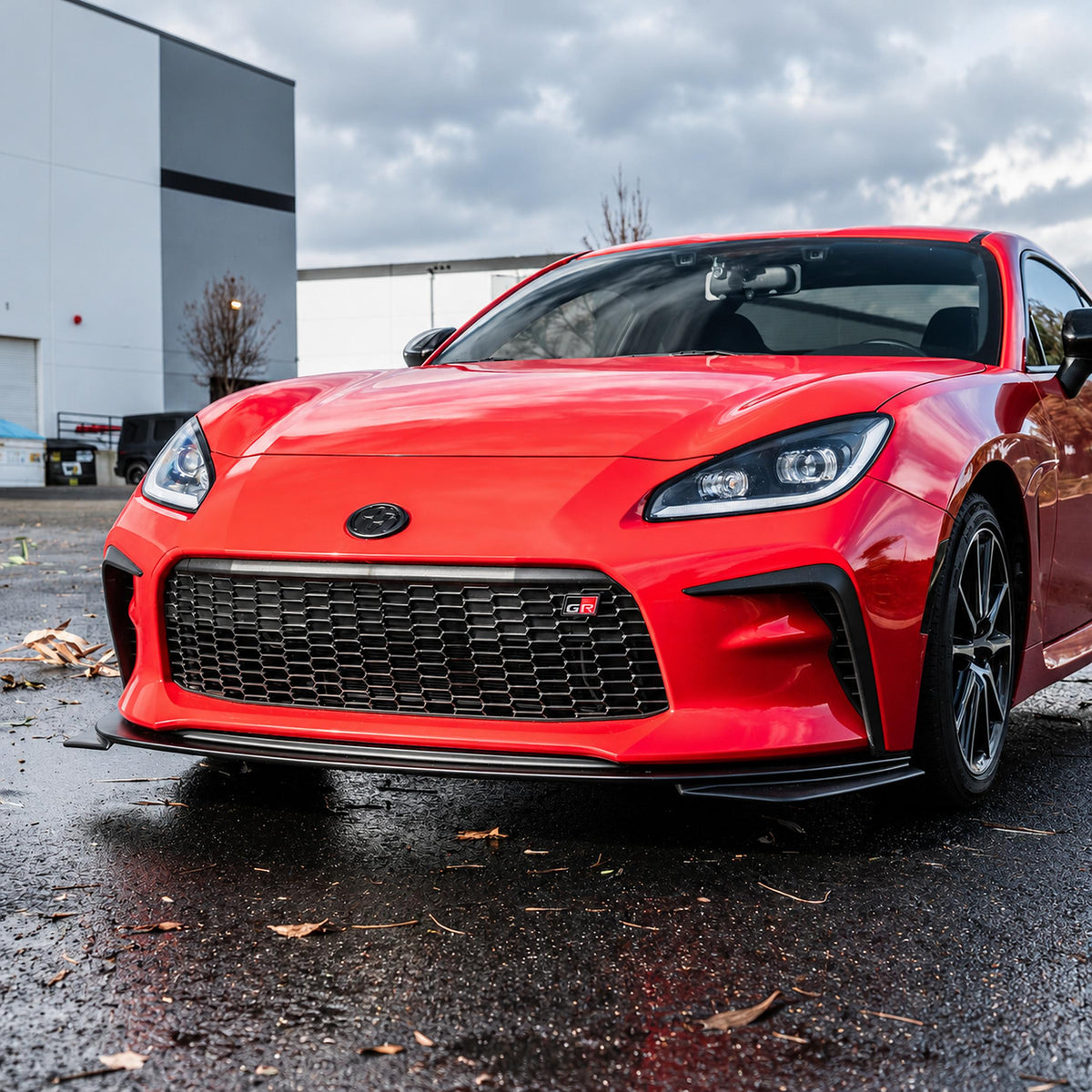 Matte black 3-piece front bumper lip splitter mounted on 2022-26 Toyota GR86 (1)