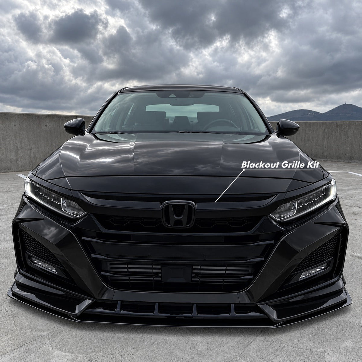 Blackout front grille kit overlay on Honda Accord showing gloss black finish (4)