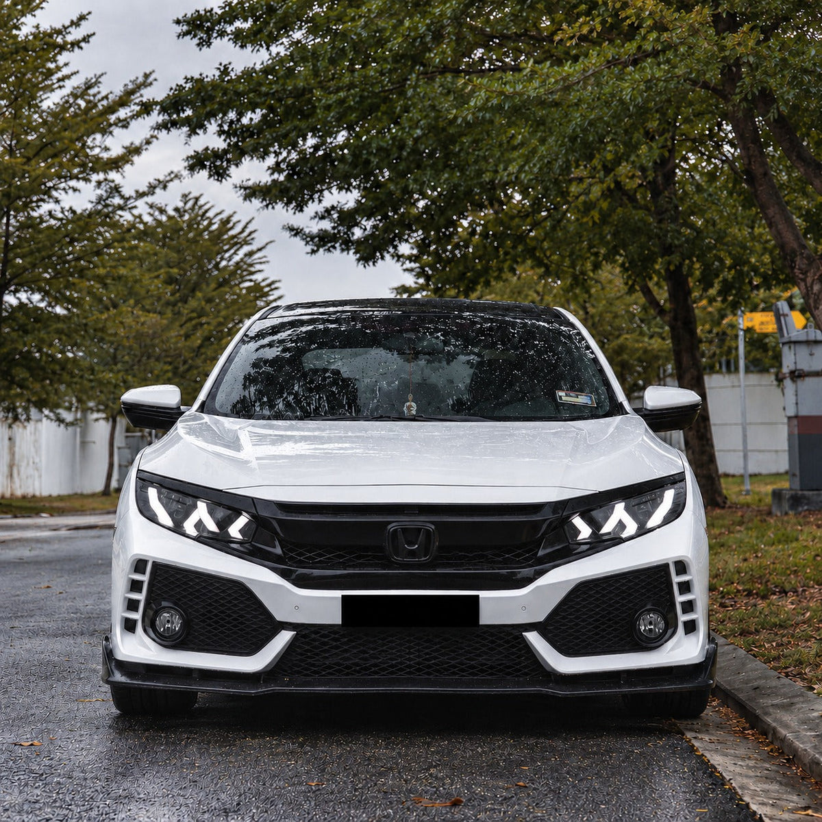 Pair of LED headlights with white daytime running lights and red demon eye detail (3)