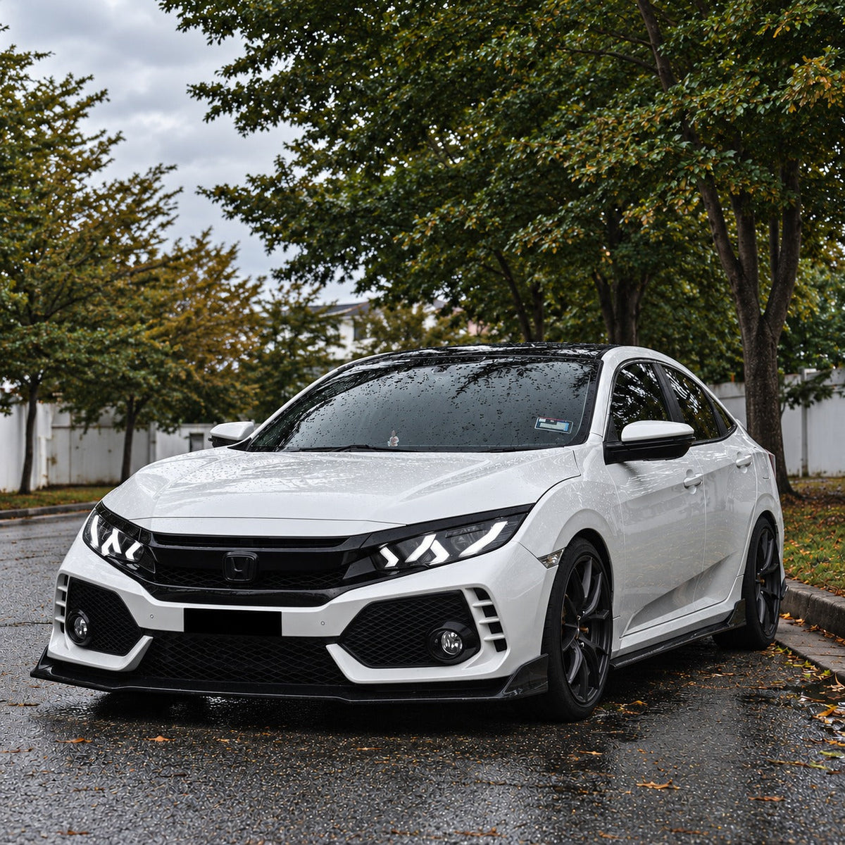 Pair of LED headlights with white daytime running lights and red demon eye detail (4)