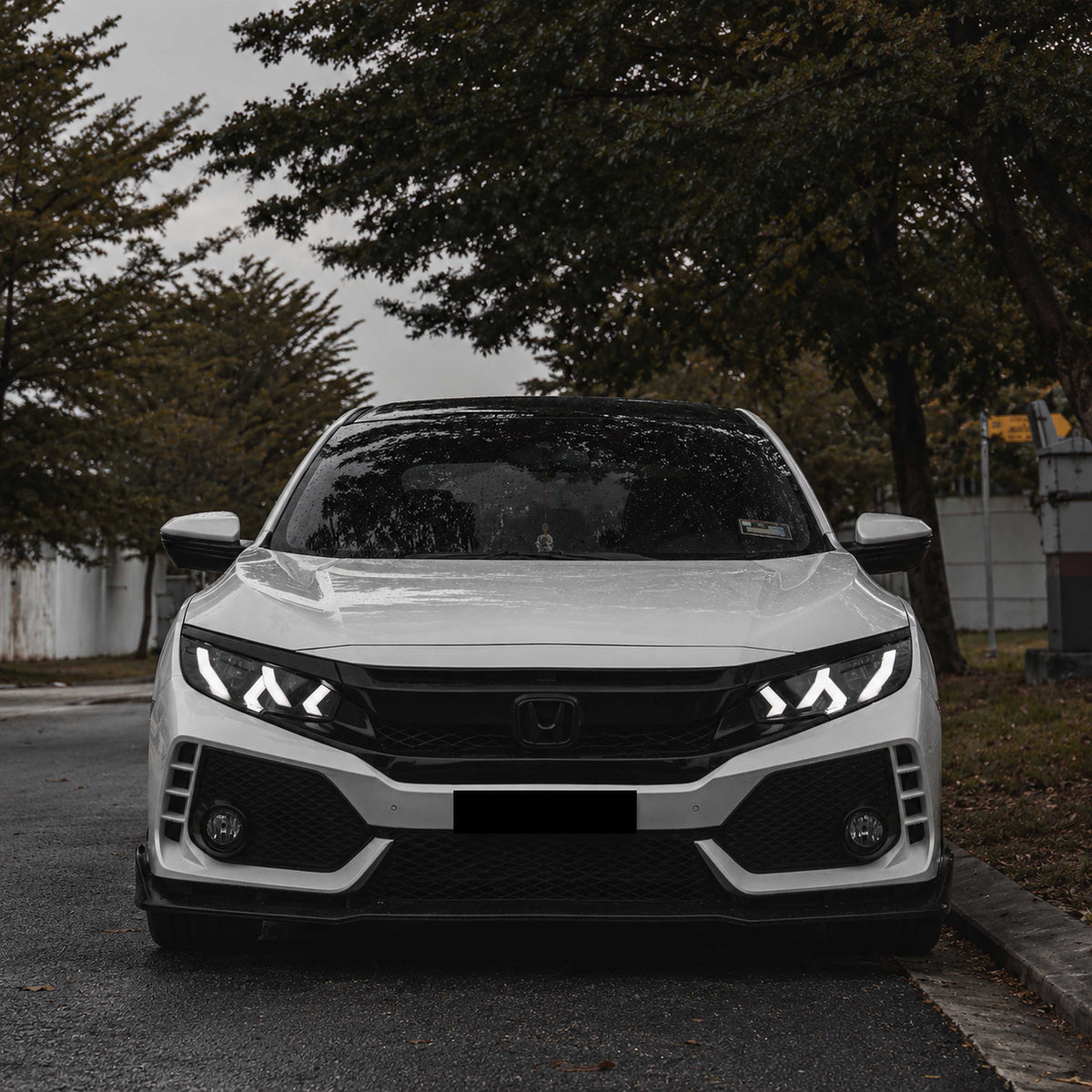 Pair of LED headlights with white daytime running lights and red demon eye detail (7)