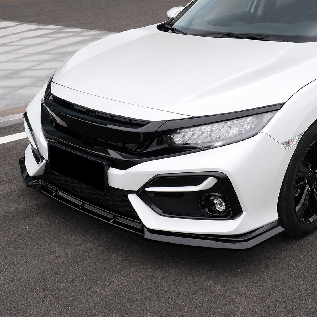 Gloss Black 3Pc Vented Front Bumper Lip Splitter [for 2017-2021 Honda Civic]