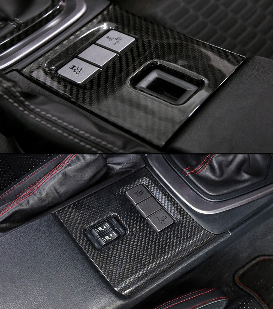 Real carbon fiber console button control cover installed on Toyota GR86 center stack (1)