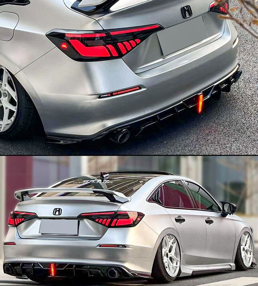 GF Gloss Black LED Rear Diffuser with Corner Spats [for 2022-2026 Honda Civic]