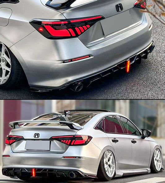 GF Gloss Black LED Rear Diffuser with Corner Spats [for 2022-2026 Honda Civic]