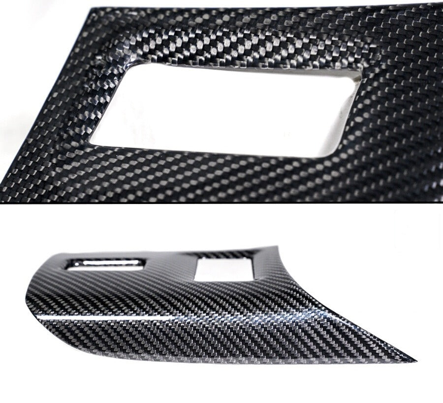 Real carbon fiber console button control cover installed on Toyota GR86 center stack (2)