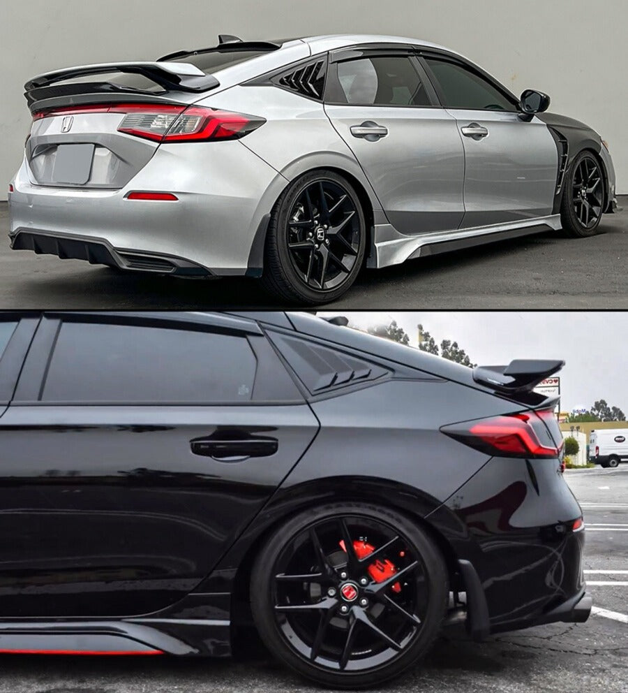 Pair of glossy black quarter panel louvers installed on 2022-2026 Honda Civic Hatchback (2)