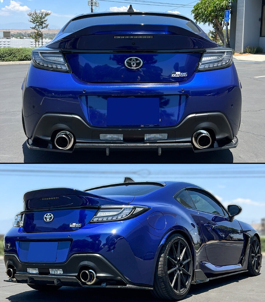 RS Style carbon fiber rear bumper diffuser with shark fins vortex design installed on Toyota GR86 (2)