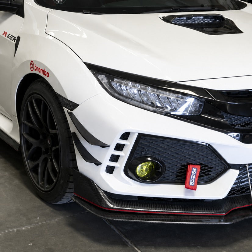 Carbon fiber front bumper canards installed on 2017–2021 Honda Civic Type-R (1)