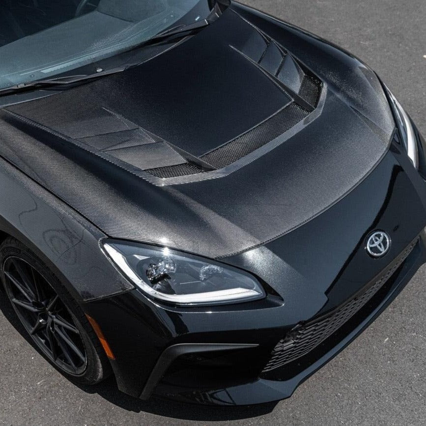 Carbon fiber VRS style vented hood on Toyota GR86 (1)