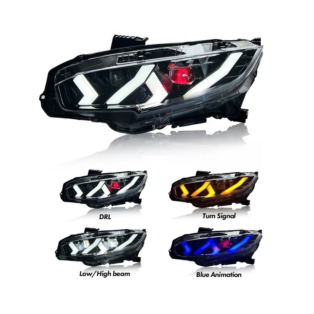Pair of LED headlights with white daytime running lights and red demon eye detail (8)