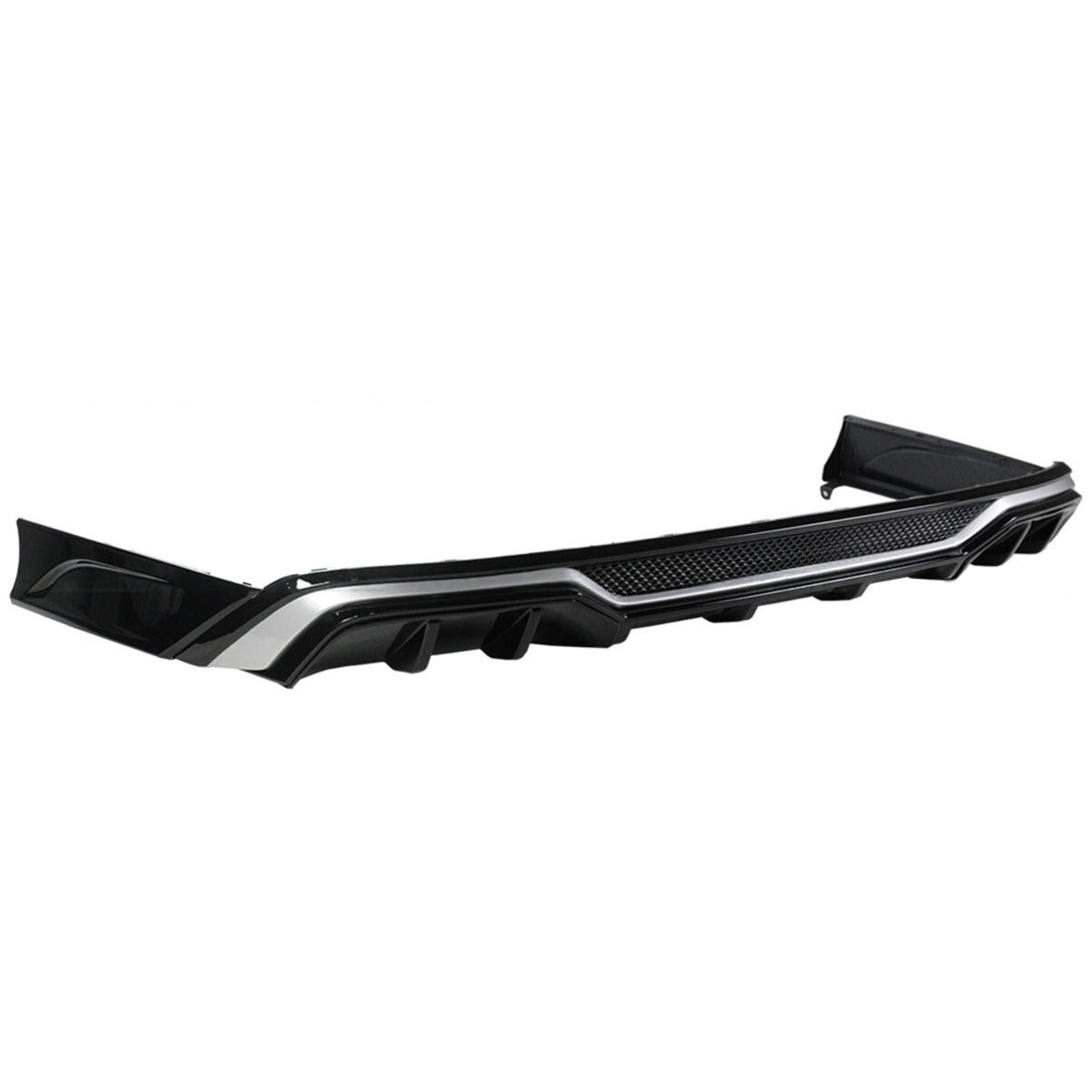 Gloss black rear bumper diffuser kit with silver trim and corner spats installed on Honda Accord (3)