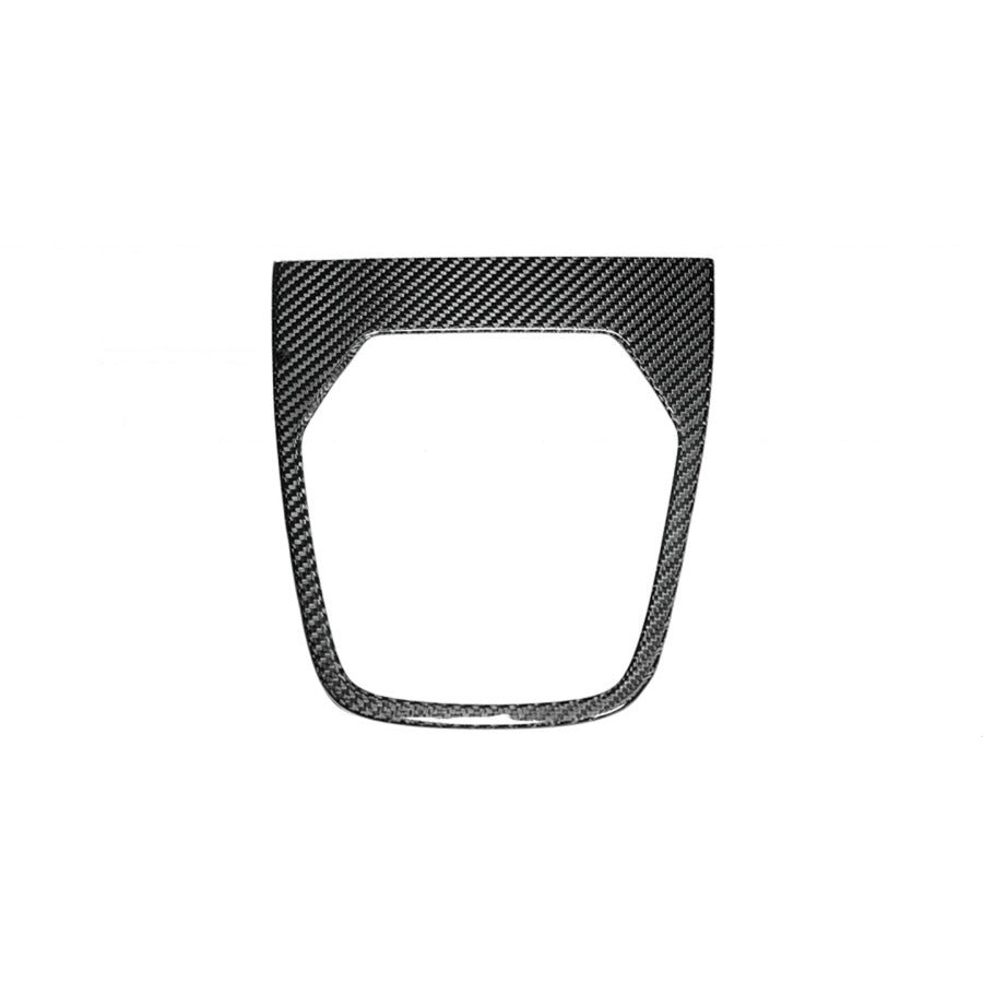 Carbon fiber gear shift console trim with glossy 3K weave finish installed on Toyota GR86 interior (4)